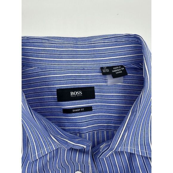 Boss Shirt for Men Button Down Sharp Fit Striped Sz 17 Cotton Blue Multicolor - Picture 4 of 6